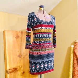 Knit dress with tribal ethnic print